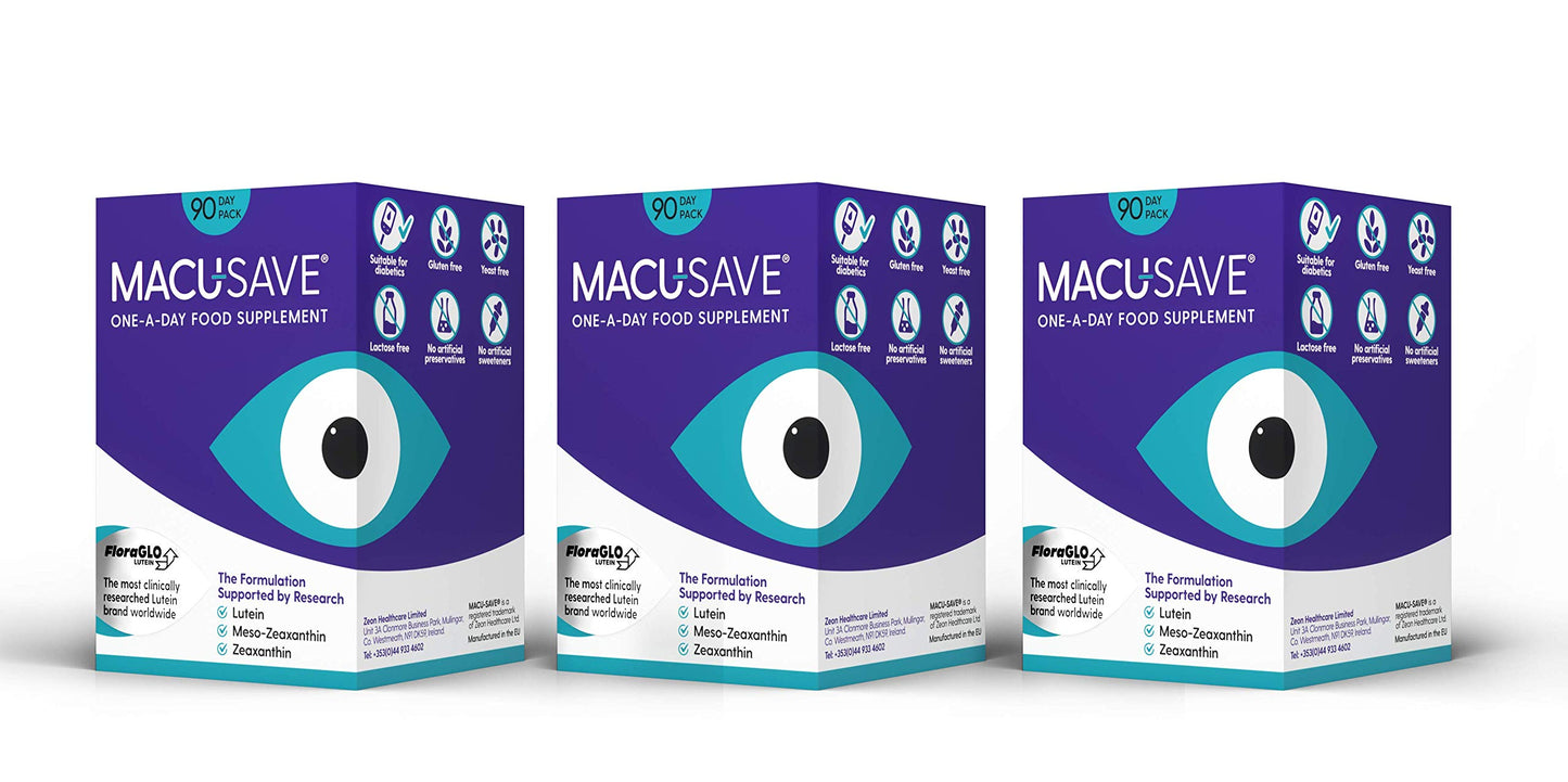Macu-SAVE Food Supplement for Macular Health with Meso-Zeaxanthin/Lutein and Zeaxanthin - Pack of 90 X 3