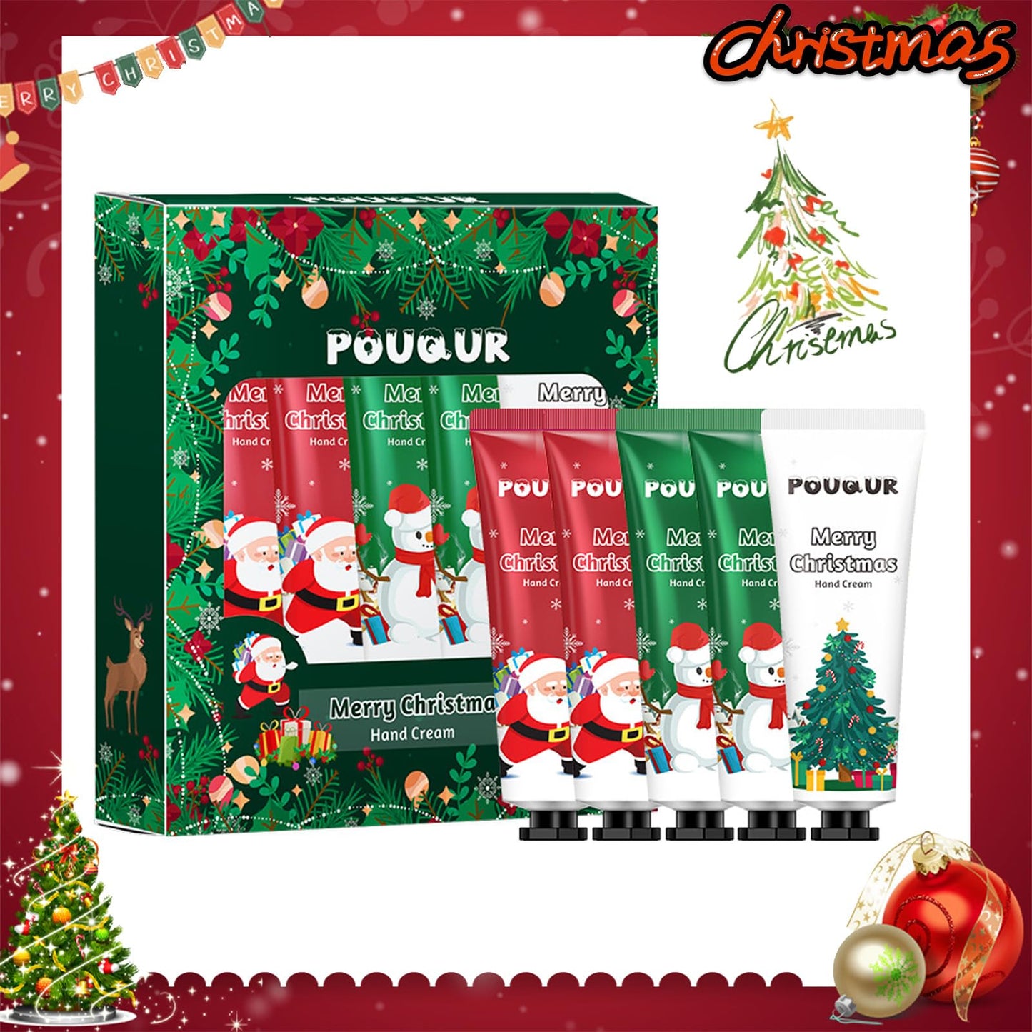 MINSHZEE 5 Piece Christmas Hand Cream Set, Hand Cream Gift Set, Botanical Scented Hand Cream, Natural Ingredients, Non-Greasy, Fast Absorbing For Moisturizing and Nourishing