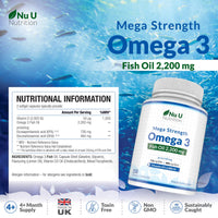 Omega 3 Fish Oil 2200mg & Vitamin D3 2000IU - 250 Capsules Over 4 Month Supply - 720mg EPA & 480mg DHA per Serving High Strength 1100mg Fish Oil per Capsule