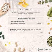 Horbäach Activated Charcoal Capsules | High Strength 1000mg | Supplement from Natural Coconut | 120 Vegan Tablets | by Horbaach