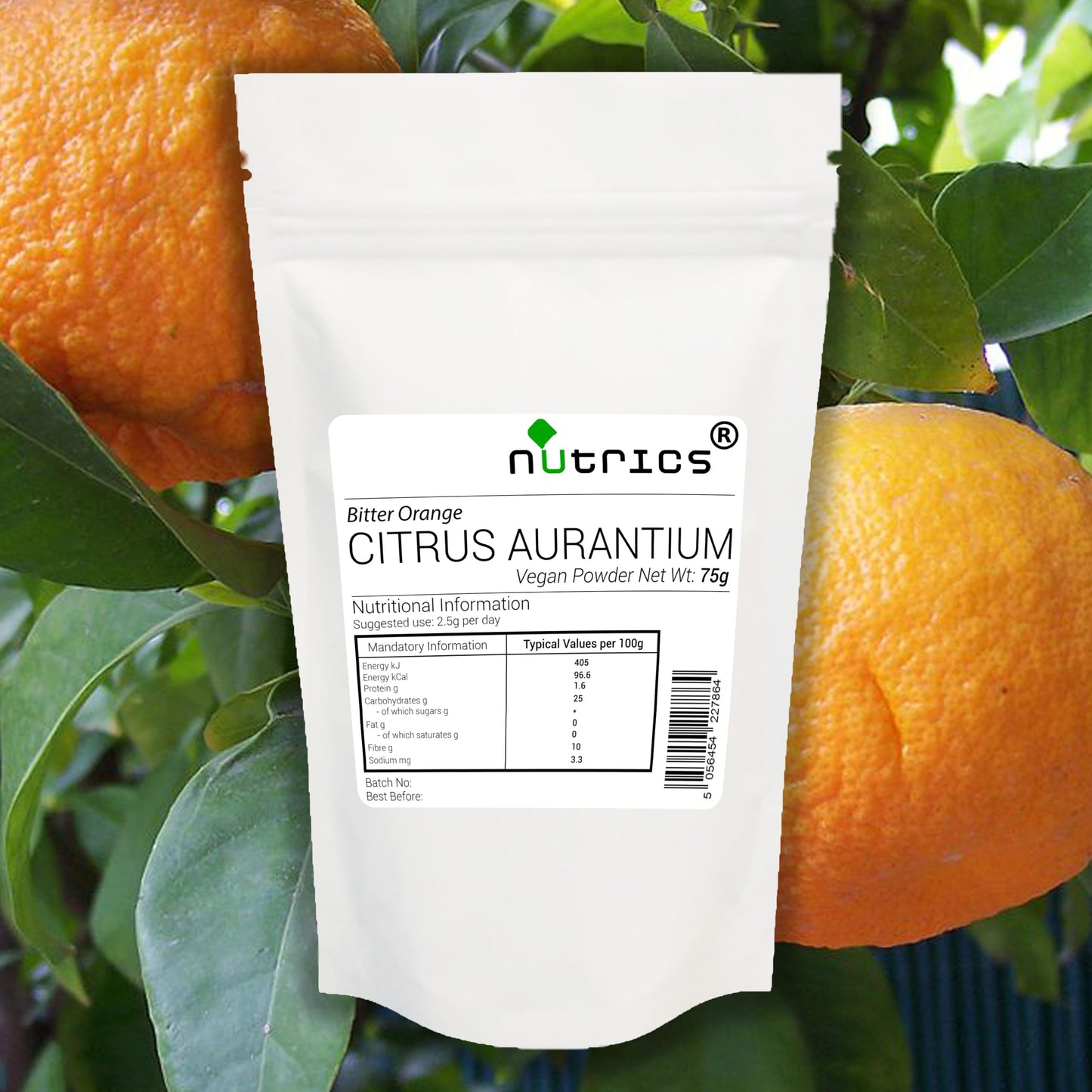 Nutrics® CITRUS AURANTIUM Powder 75g 100% Pure No Additives - Suitable for Vegan Vegetarians Halal Kosher