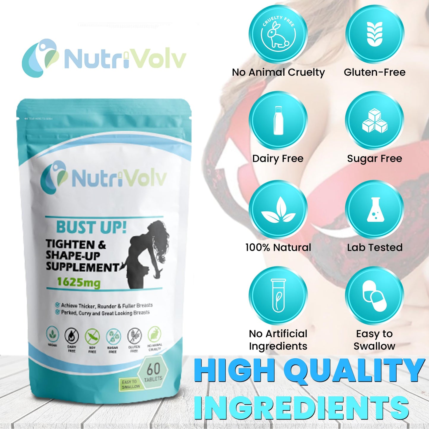 Nutrivolv Bust Up! - Breasts Enlargement Pills Female Oestrogen Enhancer - 60 Tablets