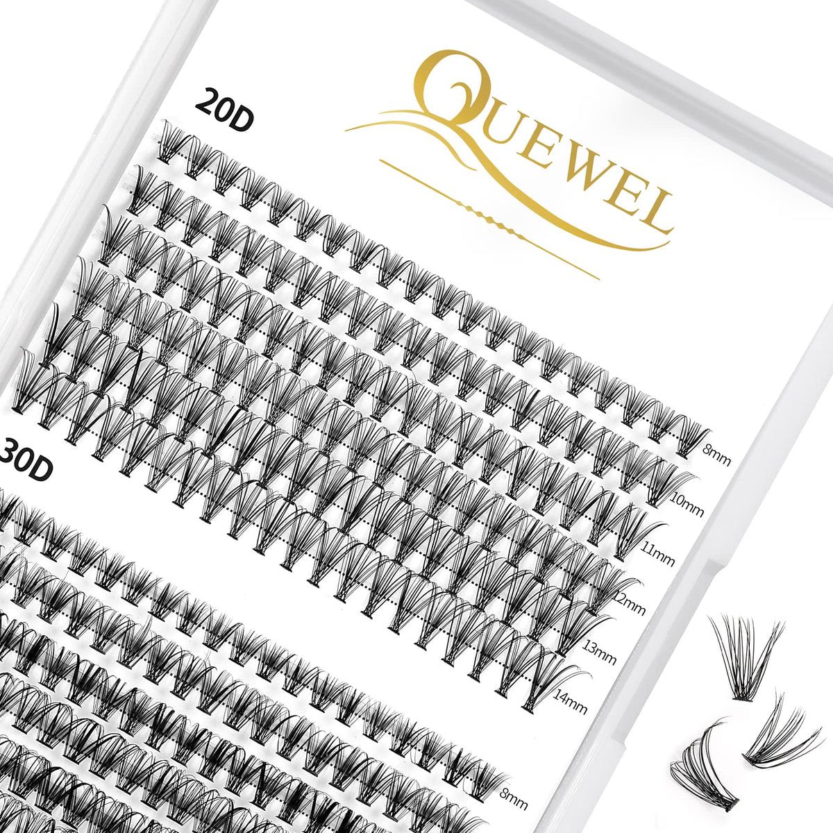 240Pcs Individual Lashes QUEWEL Cluster Lashes Individual Lash Extension 20D+30D D Curl Lashes Cluster DIY Look Like Eyelash Extensions Mix8-14mm at Home(20D+30D 0.07D MIX8-14mm)