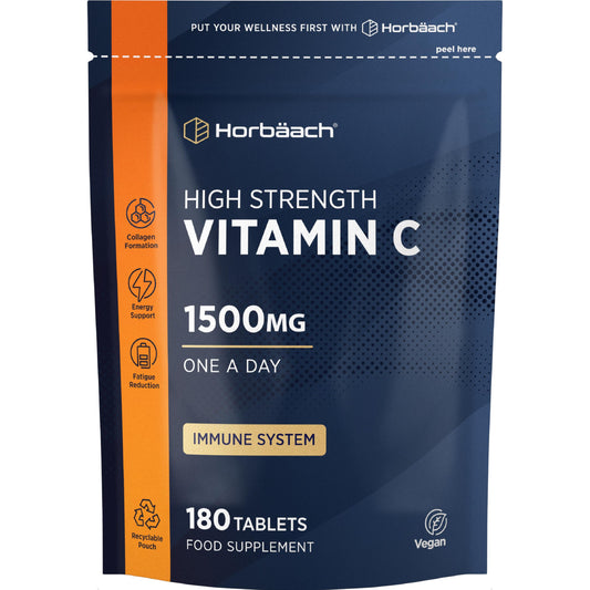 Horbäach Vitamin C Tablets 1500mg | 180 Count | High Strength Ascorbic Acid | Suitable for Vegetarians and Vegans | by Horbaach