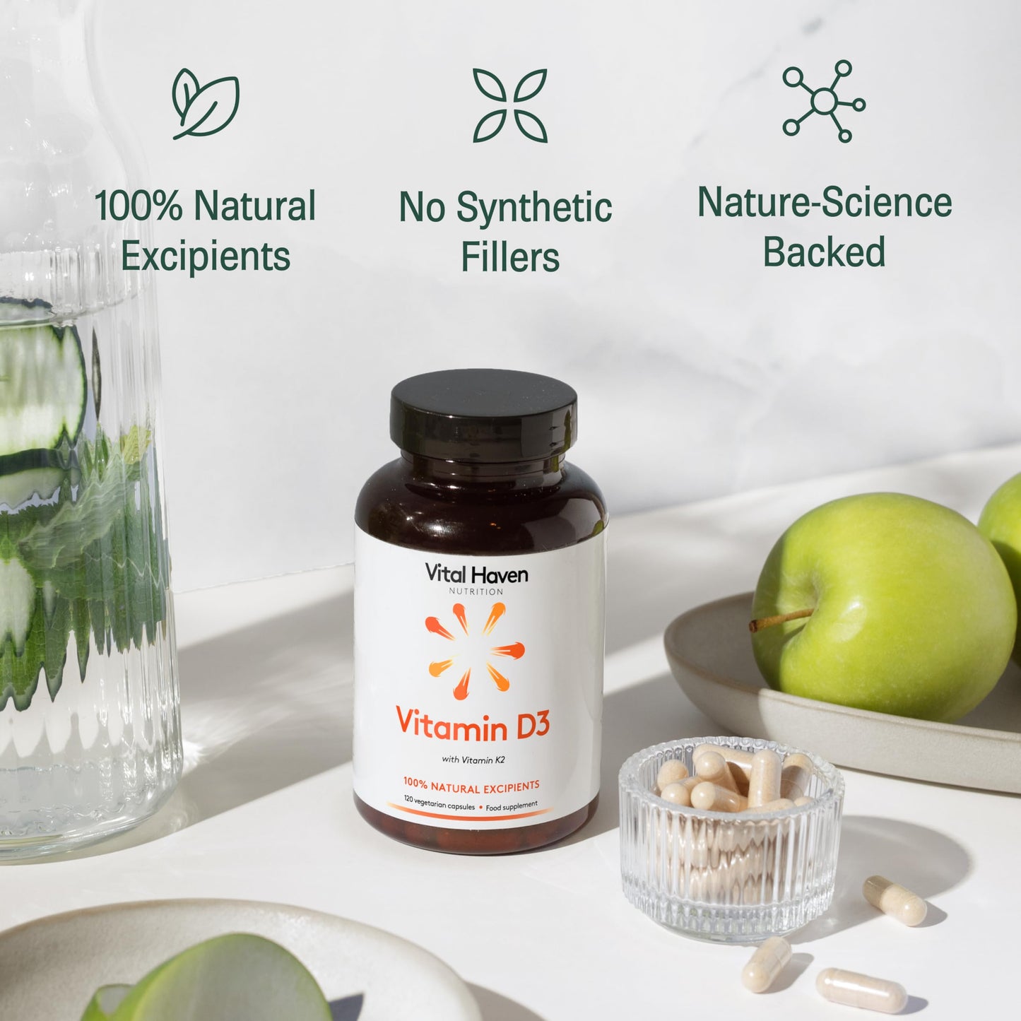 Vital Haven Vitamin D & K Supplement - D3 (4000 IU) + K2 MK7 (125mcg) - Stronger Bones and Immune System - UK Made