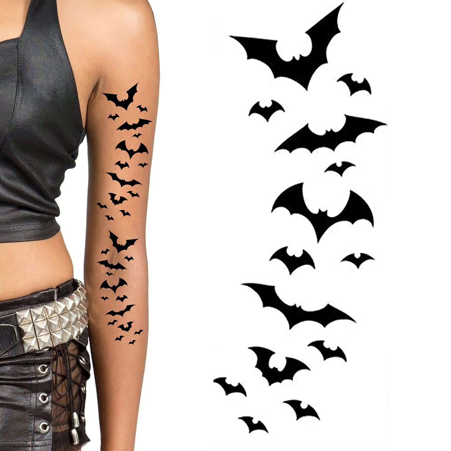 Tatodays black vampire flying bats tattoos temporary tattoos spiders ghosts scars women arm halloween realistic temp tatoo waterproof sp halloween tattoo (Bats)
