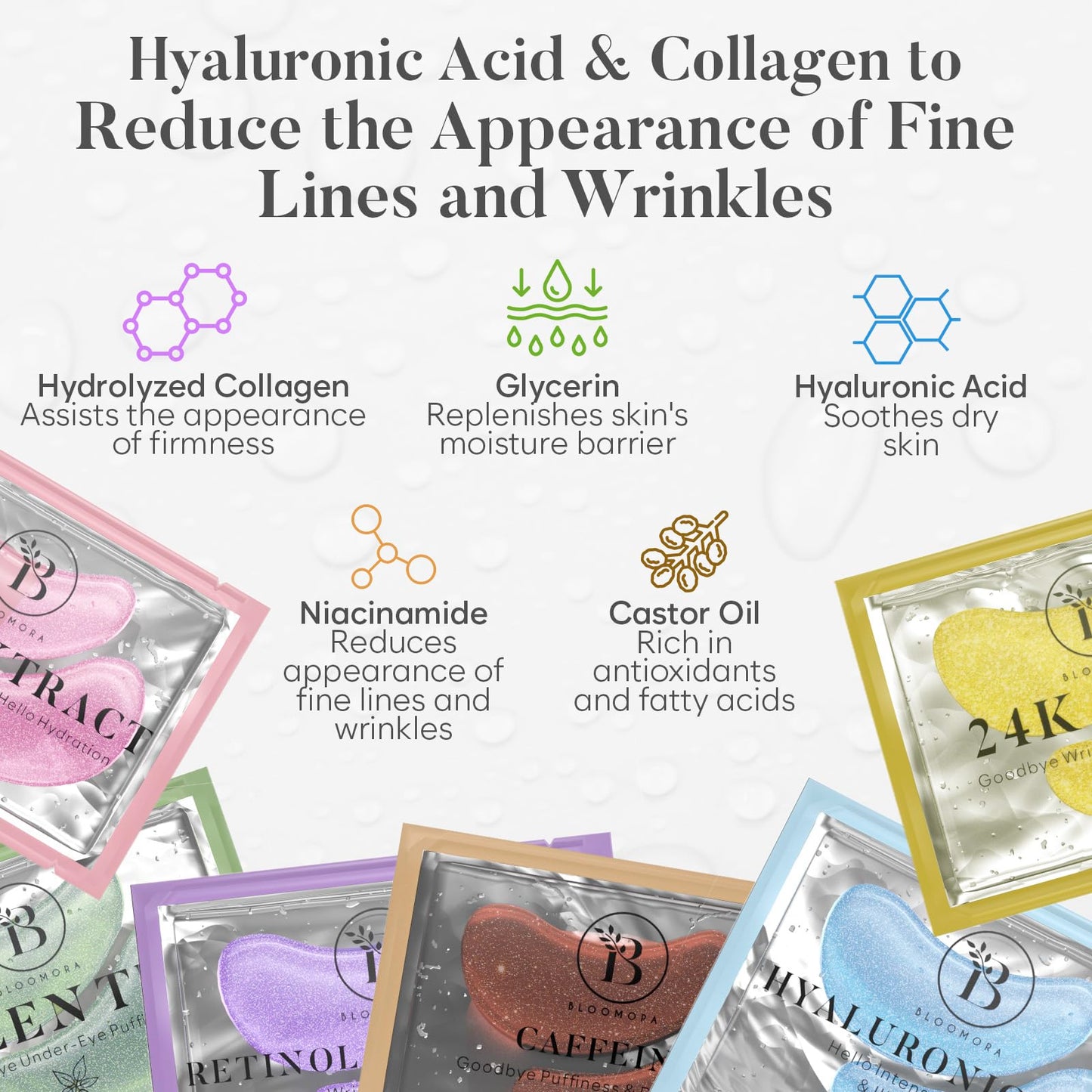 BLOOMORA Variety Under Eye Gel Patches (30 Pairs) | Eye Masks for Puffy Eyes | Collagen Eye Patches | Under Eye Patches for Dark Circles & Puffiness | Under Eye Mask for Eye Care