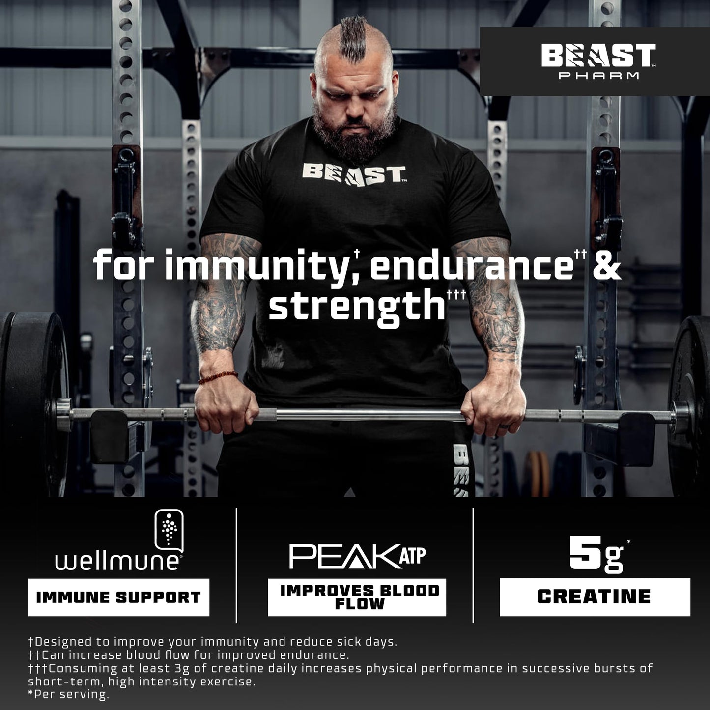 Beast Pharm Beast Big D Performance Formula with Creatine Monohydrate Powder and Patented Ingredients for Daily Strength, Stamina and Endurance by Eddie Hall, 30 Servings, Cranberry