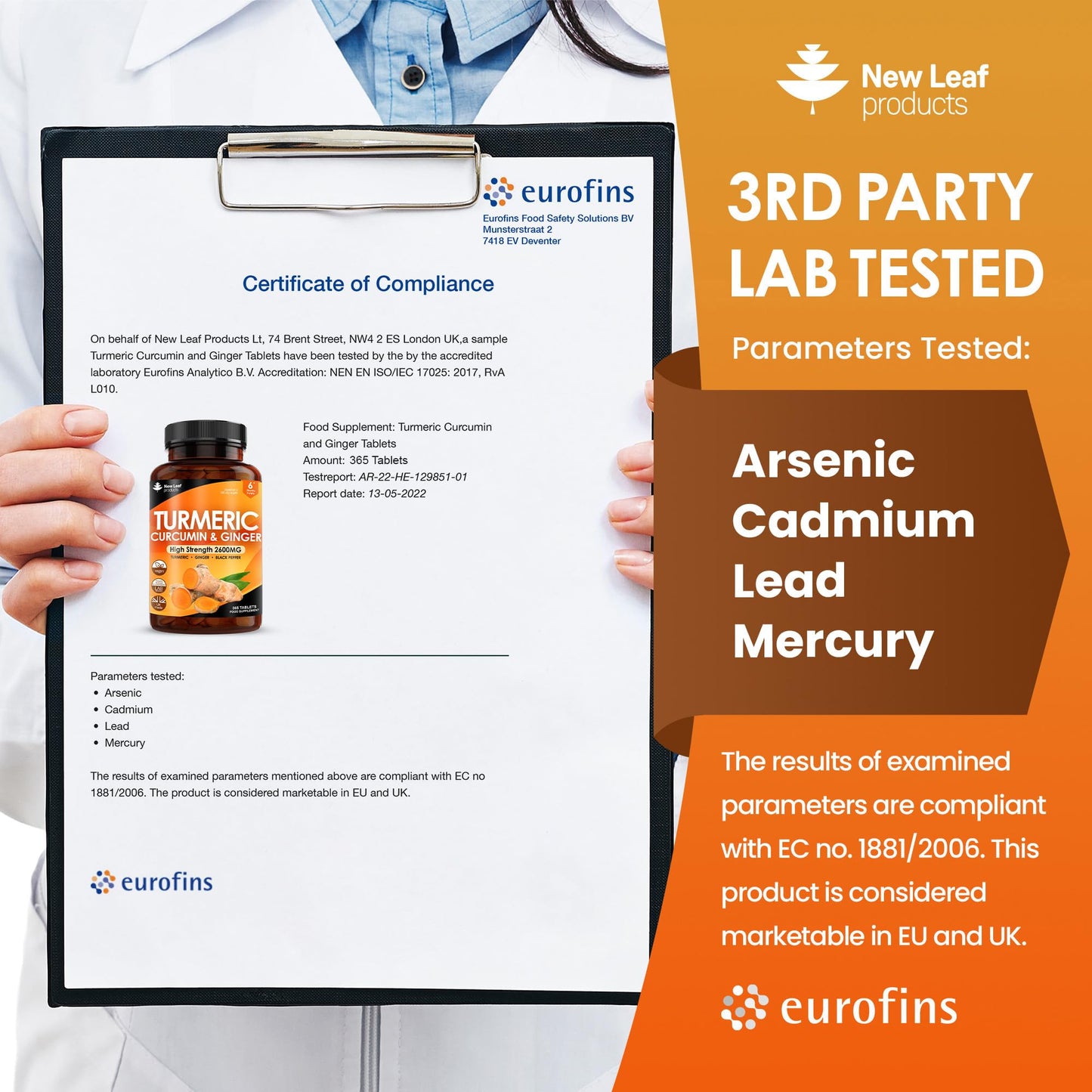 NEW LEAF PRODUCTS Turmeric Tablets 2600mg High Strength with Black Pepper & Ginger (6 Months Supply) Active 95% Turmeric Curcumin Supplements 365 Tablets Not Capsules, Vegan, UK Made by New Leaf