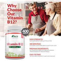 Vitamin B12 1000mcg - 400 High Strength Vegan Tablets - VIT B12 Methylcobalamin - 13 Month Supply - Contributes to The Reduction of Tiredness & Fatigue
