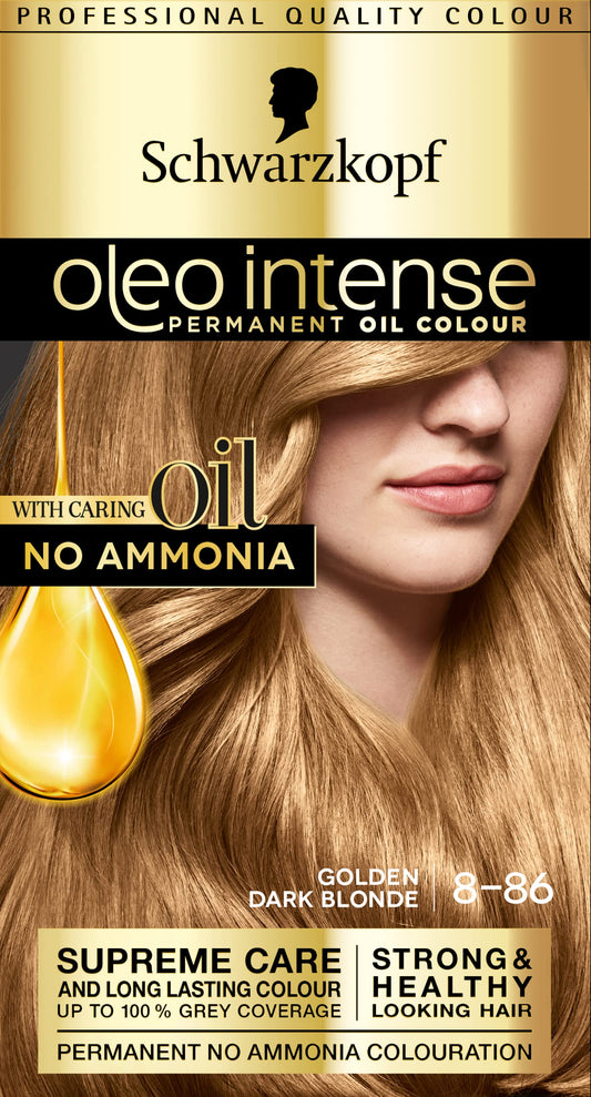 Schwarzkopf Oleo Intense, Permanent Blonde Hair Dye, Ammonia Free, Up to 100 Percent Grey Coverage, Golden Dark Blonde 8 - 86