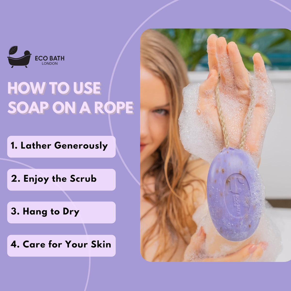 Eco Bath London Lavender Soap on a Rope, Luxury Eco-Friendly Natural Lavender Soap, 220g