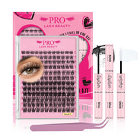 PRO LASHBEAUTY DIY Lash Clusters Kit with 144 Pcs Individual Lashes Cluster Lashes Bond and Seal Eyelash Extension Kit for Beignner (Natural01-D-8-16mix)