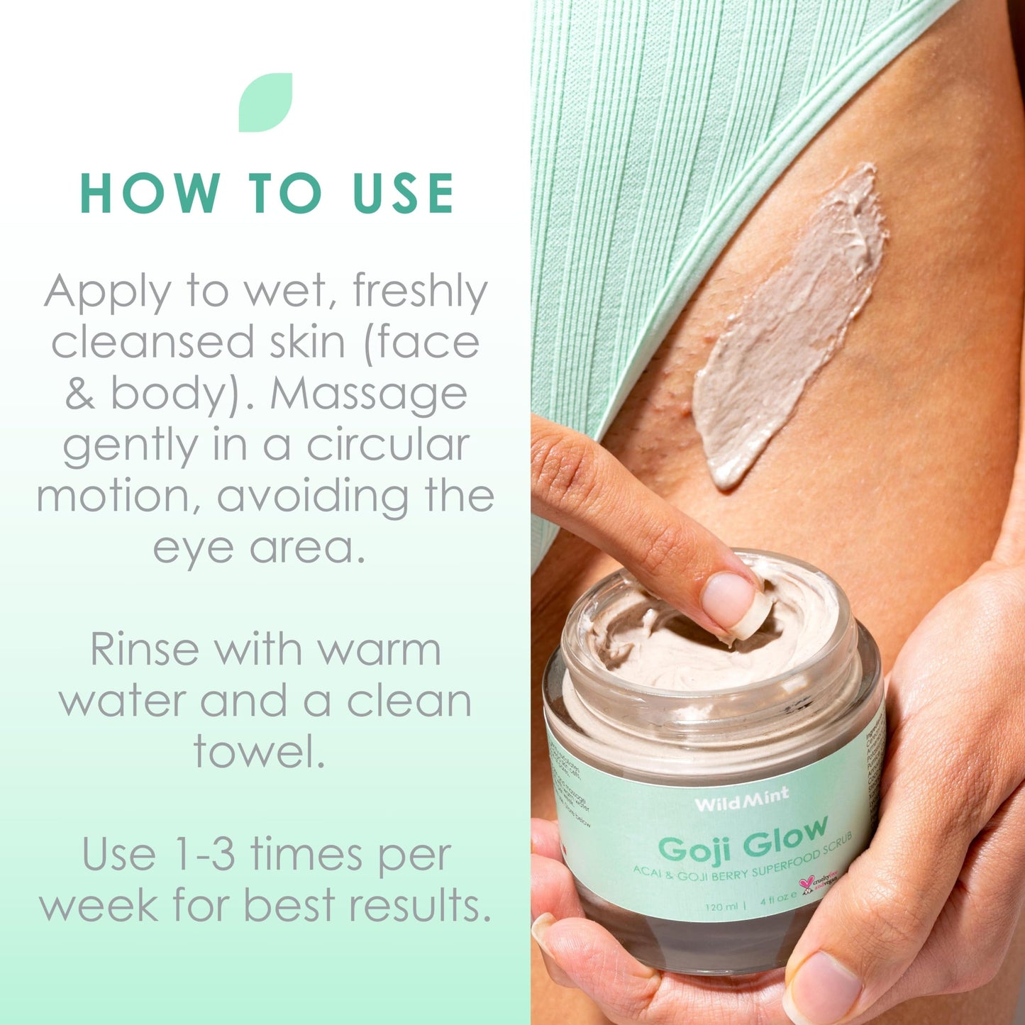 WildMint Goji Glow Natural Scrub | Exfoliating & Renewing Body & Face Scrub for Dry Skin | Gently Removes Dead Skin | Helps Acne & Hyperpigmentation | UK Made Vegan & Cruelty-Free Skincare | 120ml