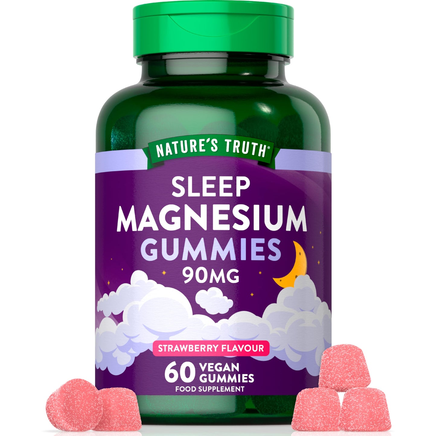 Magnesium Gummies | Magnesium Citrate with Vitamin C | 60 Vegan Gummies - Great Tablet Alternative | Strawberry Flavour | by Nature's Truth