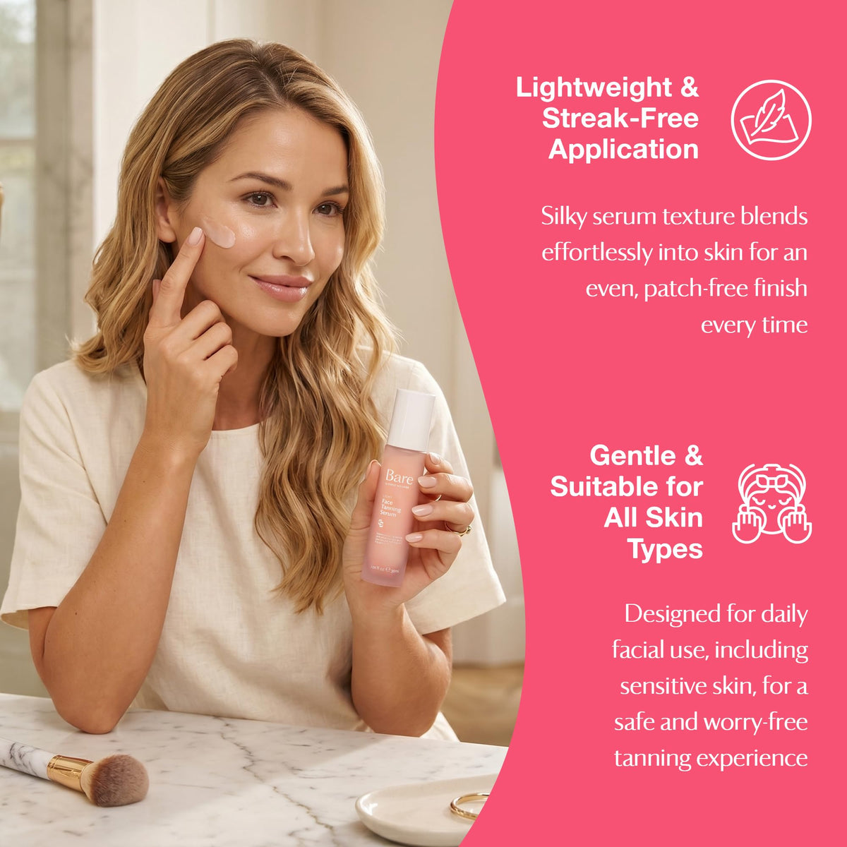 Bare by Vogue Light Face Tanning Serum - Natural Sun-Kissed Glow, Streak-Free Facial Self Tanner for Sensitive Skin - Non-Comedogenic, No Fake Tan Smell & Hydrating