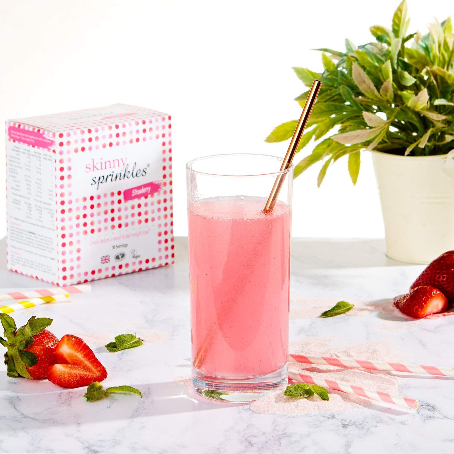 Skinny Sprinkles, 30 Servings - Weight Management Drink with Glucomannan - Vegan, Vegetarian Society Approved - Made in the UK - Strawberry