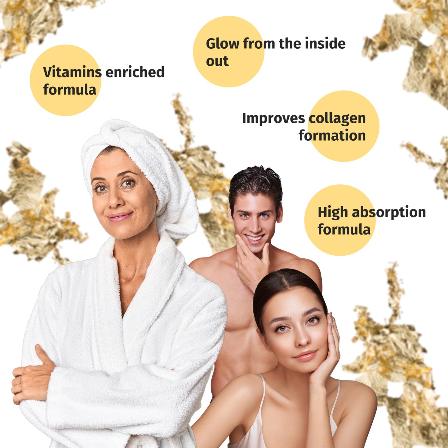 Nature’s Finest by Nutrisslim Golden Collagen 120 g - Collagen Supplements for Women with Gold Glitter - High Strength Hydrolyzed Bovine Collagen Powder Type 2 with Biotin, Vitamin C and Curcuma