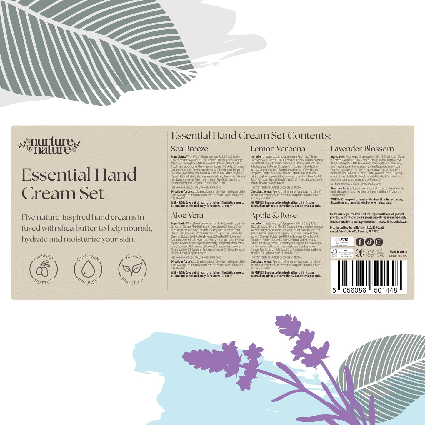 Nurture by Nature Botanicals Nurture by Nature Vegan Hand Cream Gift Set - 5 x 30ml, Shea Butter