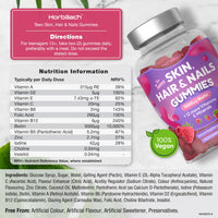 Horbäach Skin Hair and Nail Vitamin Gummies for Teens | 60 Count | Natural Raspberry Flavour | 5000ug of Biotin with 12 More Vitamins and Minerals | Vegan Food Supplement | by Horbaach