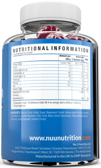 Nu U Nutrition Magnesium Gummies 1060mg for Adults and Kids (5+) - 60 Vegan Gummies - Berry Flavour - Providing 150mg of Elemental Magnesium & 80mg of Vitamin C - Magnesium Citrate Supplement