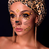 DPKOW Leopard Face Tattoos & Gems, Temporary Tattoos & Face Gems for Kids & Adults, Waterproof, Leopard Print