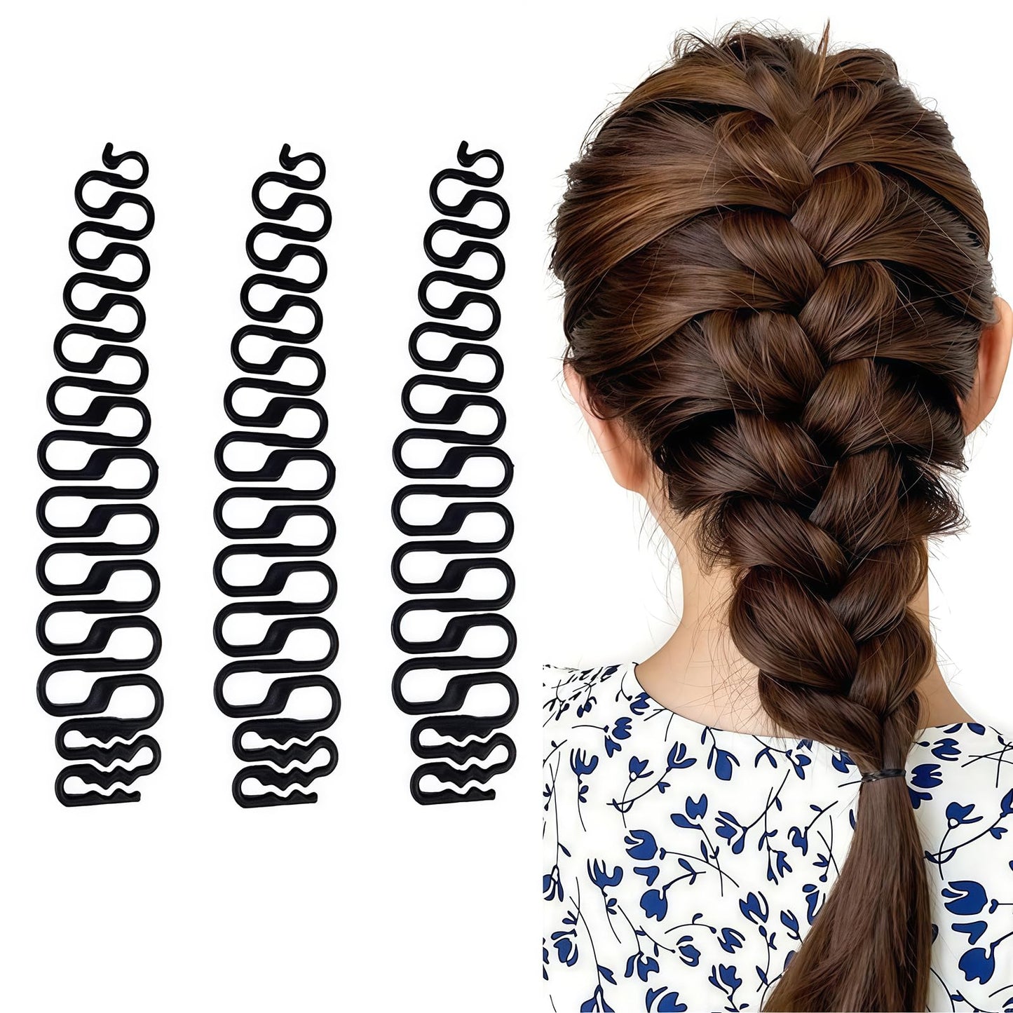 VASANA 3PCS Black Women Hair Braiding Tool Hair Styling Clip French Fishbone Braid Tool Hair Knitting Tool Hair Twist Styling Accessories