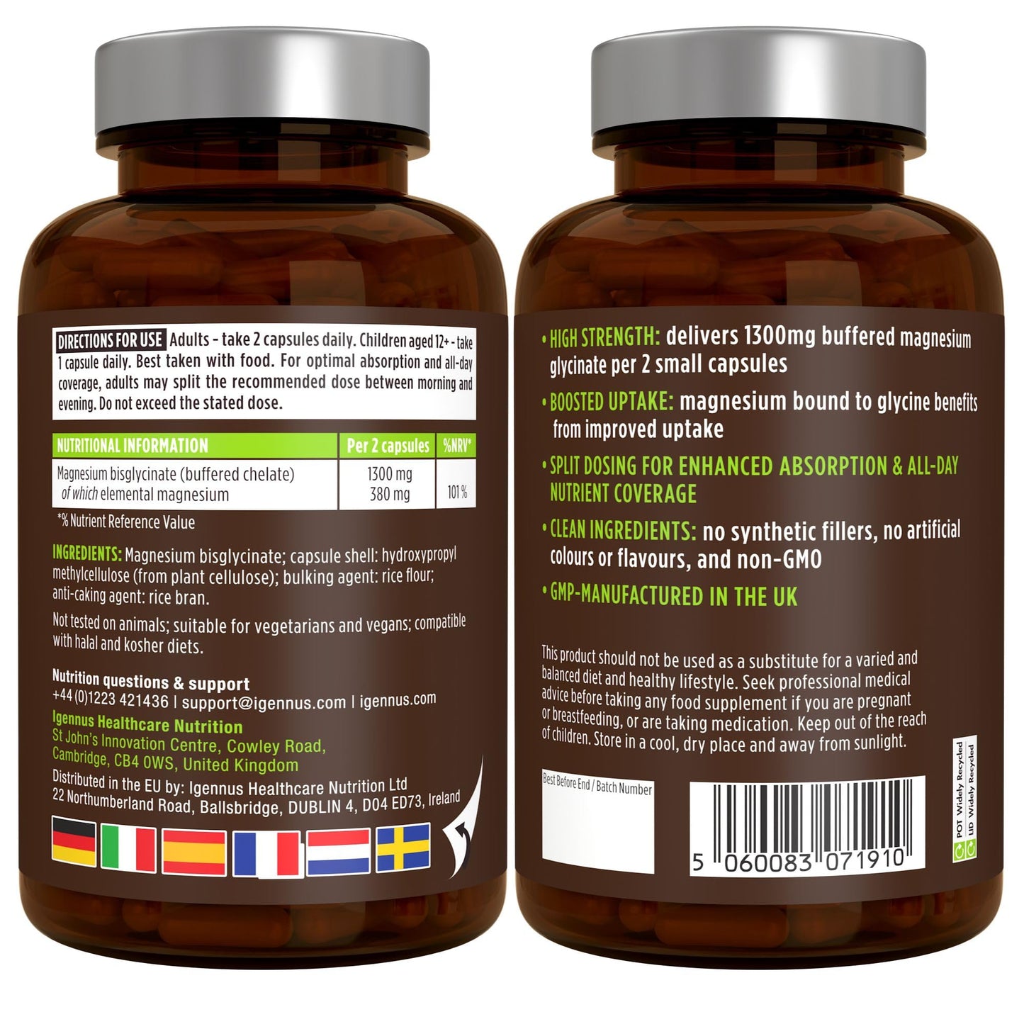 Igennus Healthcare Nutrition Igennus Chelated Magnesium Glycinate Pure & Clean Formula 180 Capsules