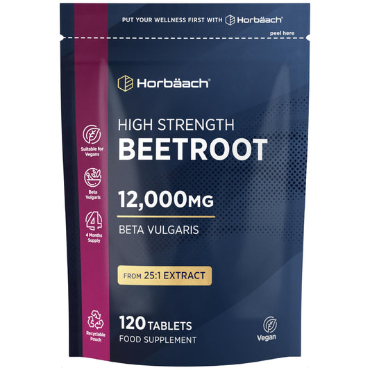 Horbäach Beetroot Tablets 12,000mg | 120 Tablets | High Strength 25:1 Beetroot Extract | Suitable for Vegans and Vegetarians | by Horbaach