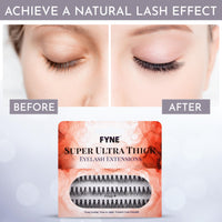 FYNE Super Ultra Thick Individual Eyelashes - 240 Long Individual Eyelash Clusters, 12mm Ultra Thick Natural Lashes - Volume Cluster Lashes - Durable False Eyelash Extensions - 4 Packs of Lashes