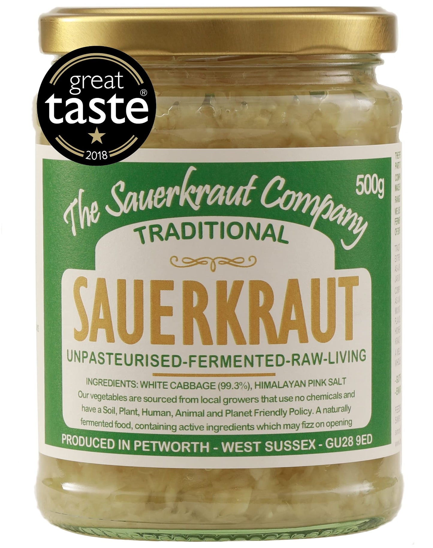 The Sauerkraut Co. Award Winning Traditional Sauerkraut (6x500g). Packed Full of Pro-Gut Living Bacteria (Unpasteurised), Vital Vitamins & Minerals