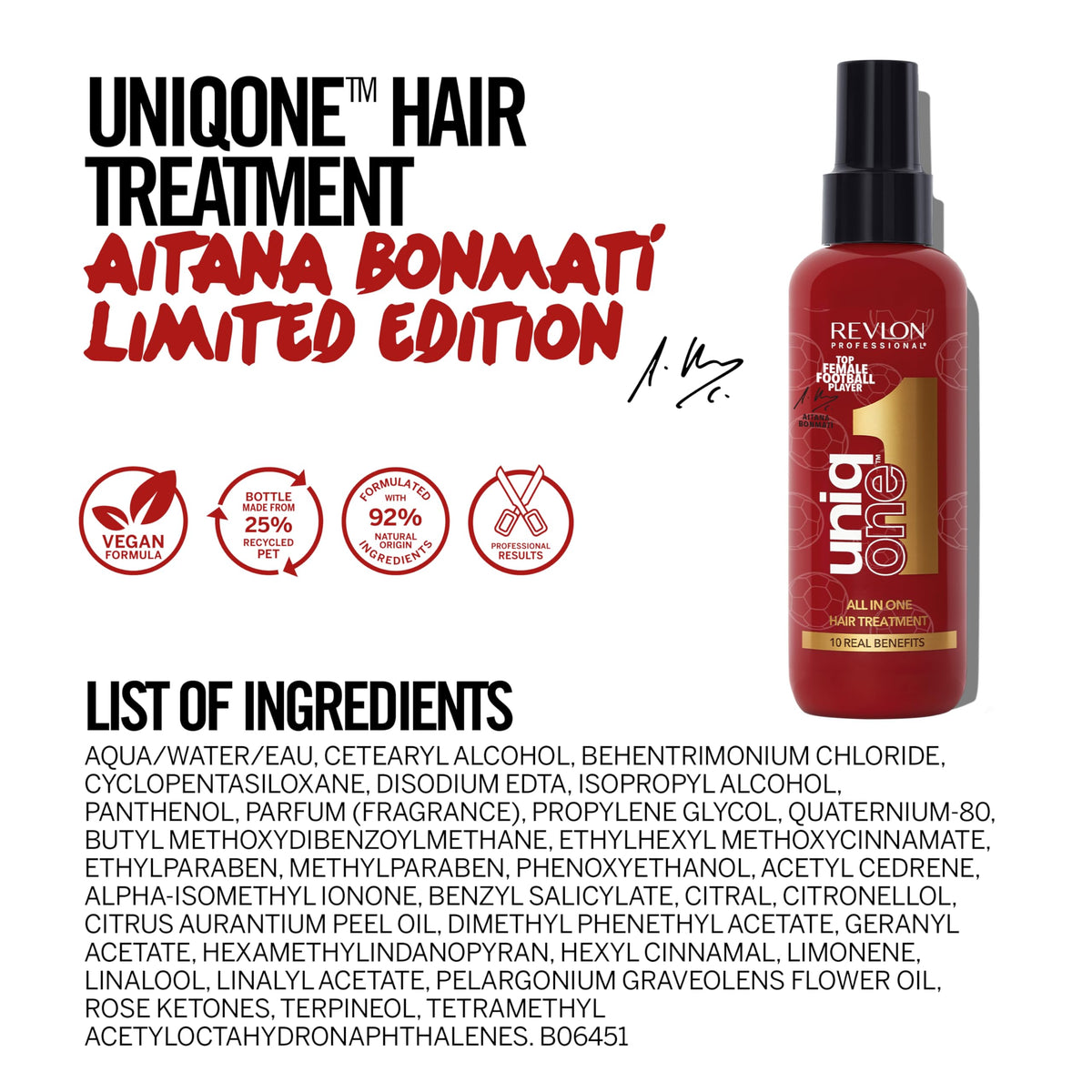 REVLON PROFESSIONAL Revlon Professional UniqOne Aitana Bonmatí Limited Edition Hair Treatment, Multi-Benefit Leave-In Hair Treatment, 150ml