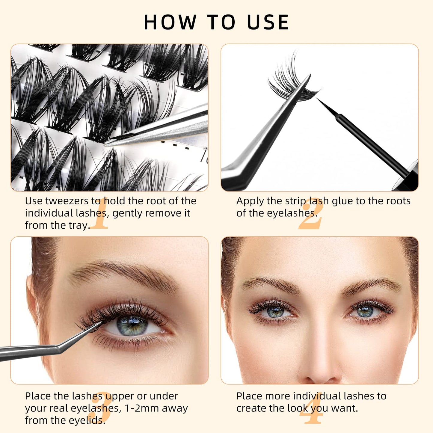 QUEWEL Cluster Lashes 240Pcs - Individual & Cluster Lashes 0.07C Curl 30D+40D Mix8-14mm for Natural Look DIY Eyelash Extensions
