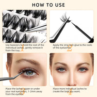 240Pcs Individual Lashes QUEWEL Cluster Lashes Individual Lash Extension 40D D Curl Lashes Cluster DIY Look Like Eyelash Extensions Mix8-14mm at Home(40D 0.07D MIX8-14mm)