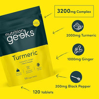 Nutrition Geeks Turmeric Tablets 2000 mg with Black Pepper & Ginger, UK Made, 120 Count