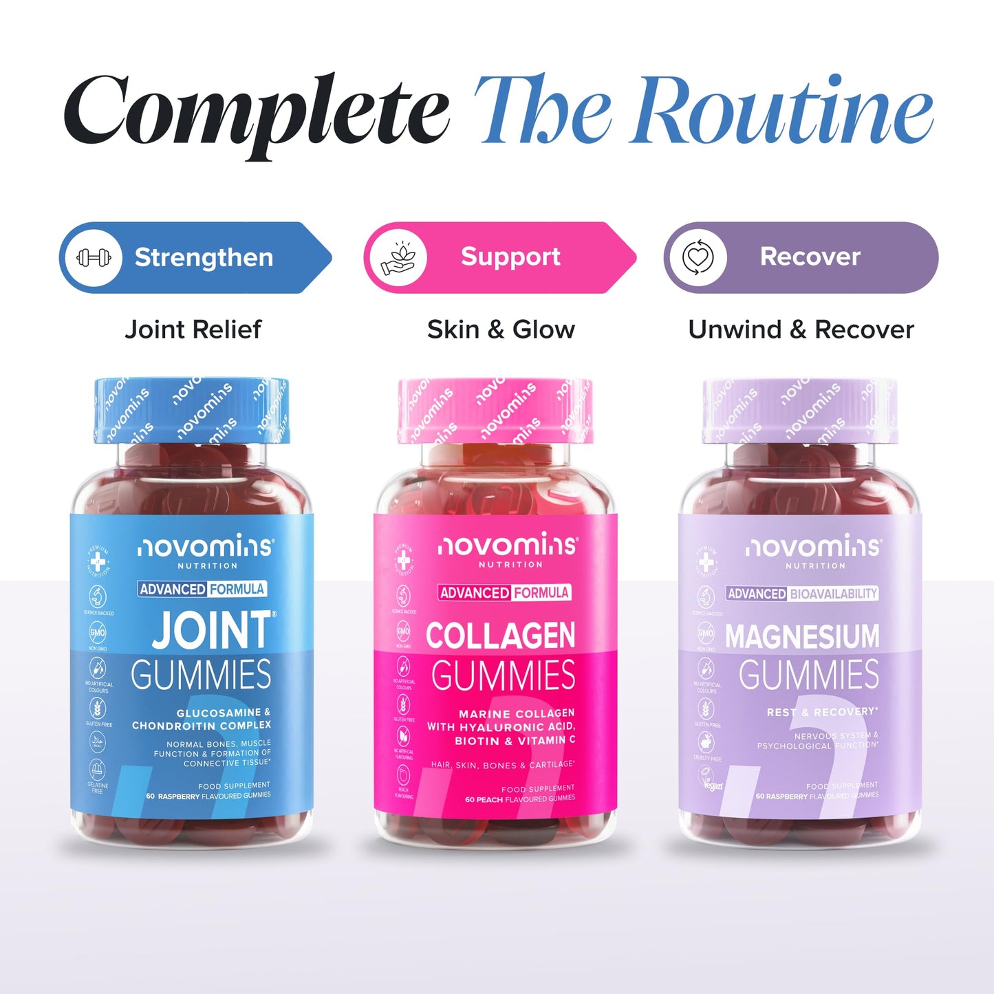 novomins Joint Gummies - Glucosamine and Chondroitin High Strength - Turmeric, Vitamin D, E & C, Glucosamine Sulphate & Chondroitin - Joint Care Supplements for Women and Men - 1 Month Supply - Novomins