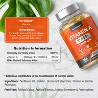 Vitamin A Capsules 10,000iu | 365 Count | High Strength Immune, Skin and Vision Support Supplement | by Horbaach