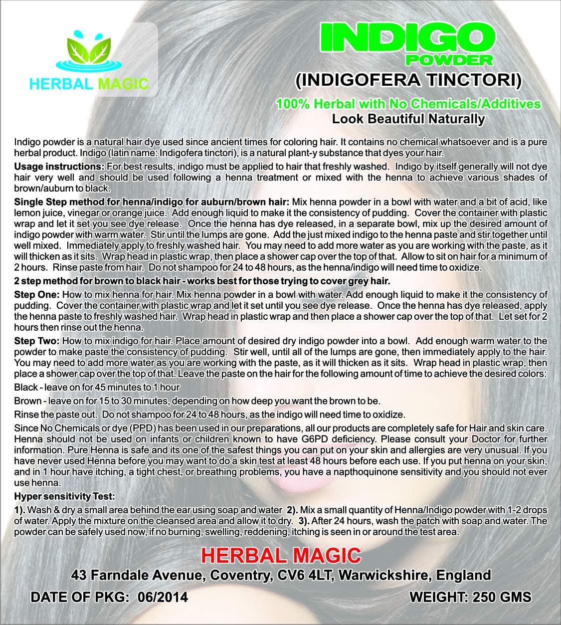 Herbal Magic's Organic USDA Indigo Powder for Hair, Herbal Hair Dye, Natural Hair Mask/Color - Free from Fillers & Preservatives -200g