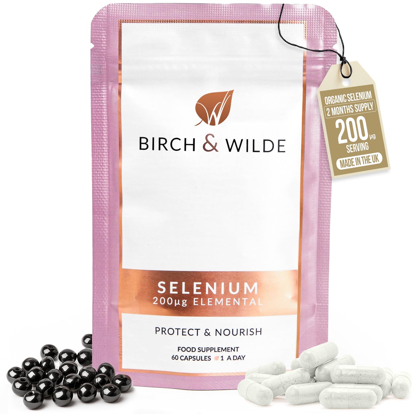 BIRCH & WILDE Selenium 200 μg – High‑Strength Vegan Thyroid & Immune Support Supplement – Antioxidant & Hair Skin Nail Health – UK Made, 60 Capsules (2‑Month Supply)