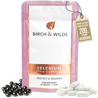 BIRCH & WILDE Selenium 200 μg – High‑Strength Vegan Thyroid & Immune Support Supplement – Antioxidant & Hair Skin Nail Health – UK Made, 60 Capsules (2‑Month Supply)