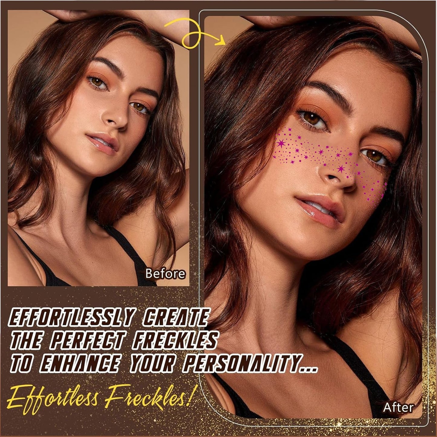 AmiCera Glitter Freckles Face Tattoo, 6 Pcs Face Glitter Freckles Gold for Kids Women, Fake Sparkle Temporary Tattoos Stickers for Girls and Adults Festival Makeup Accessories Face Decor, Maroon