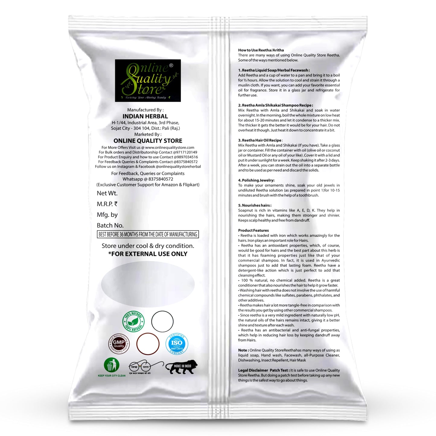 Online Quality Store Amla, Reetha, Shikakai Powder Combo Powder Pack For Hair R (Pack Of 3, Total 380G Pack), All Hair Type, Oily, Dry, Thick, Damaged, 3 Count