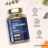 Horbäach Starflower Oil Capsules 2000mg | High Strength GLA | Cold-Pressed Borage Oil with Vitamin B6 | Natural Source of Omega-6 | 120 Softgels | by Horbaach