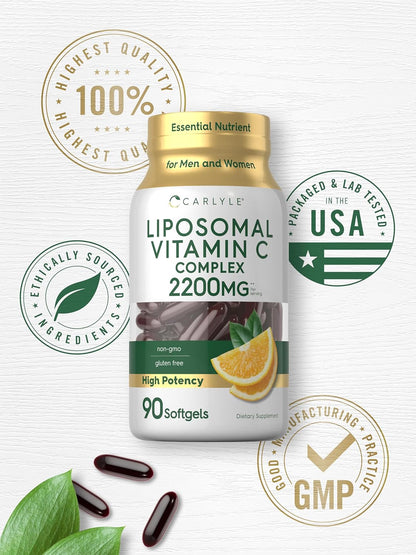 Carlyle Liposomal Vitamin C | 2200mg | 90 Softgels | High Potency Complex Supplement | Non-GMO, Gluten Free Supplement Packaging May Vary