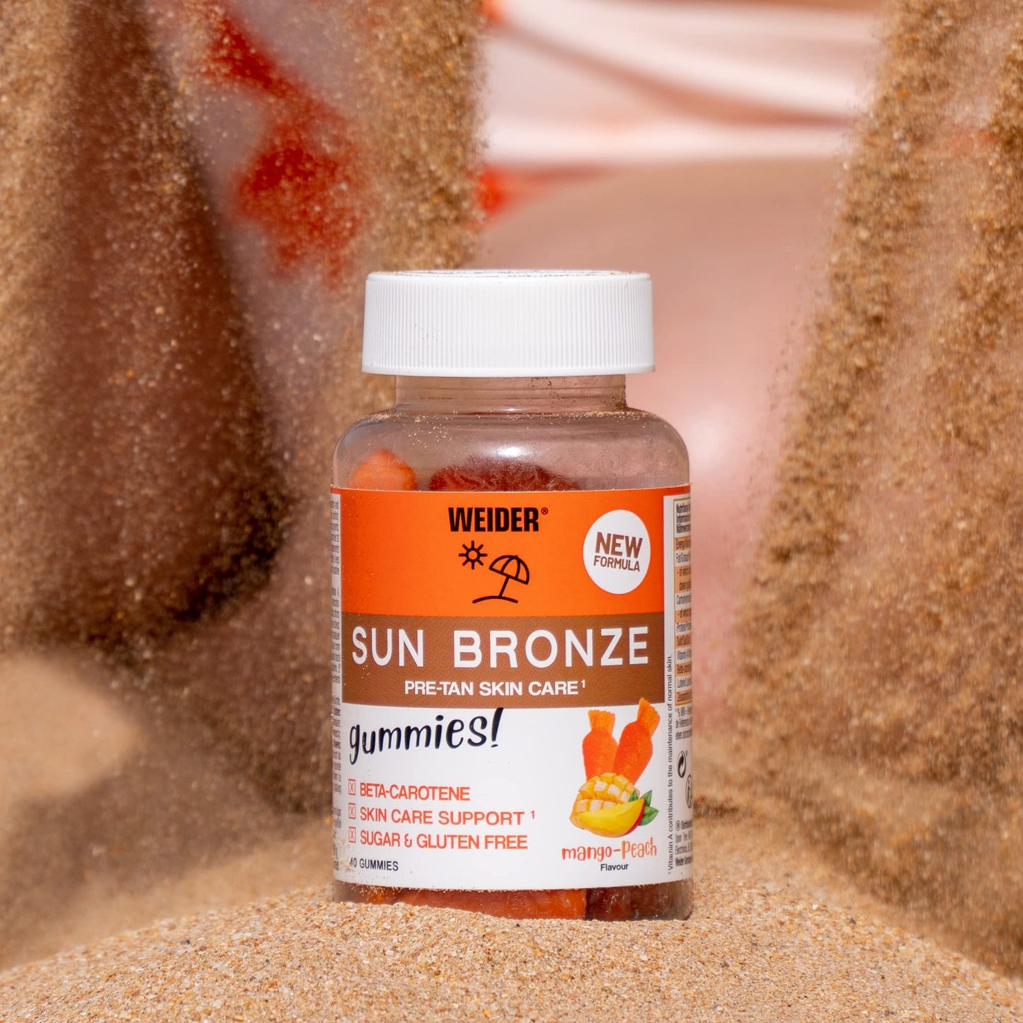 Weider Sun Bronze Gummies (40 Gums) Mango-Peach Flavour. Gummies with Beta-Carotene, Lutein, Zeaxanthin and Vitamin A. to Enhance Your Tanning and Maintain Your Skin. Sugar Free.