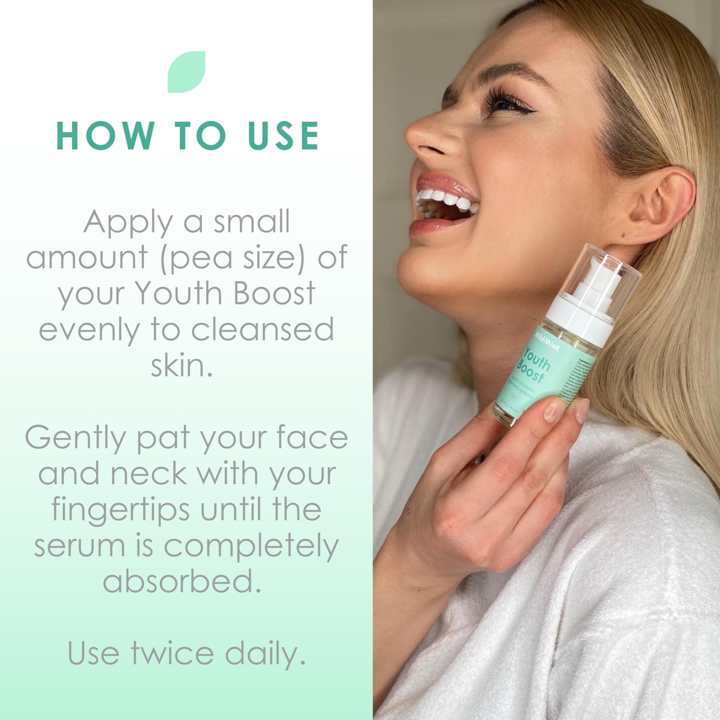 WildMint Youth Boost Natural Face Serum | Hydrating Anti-Aging Serum for Sensitive, Dry, Mature & Menopause Skin | Hyaluronic Acid & Vitamin C | UK Made Vegan & Cruelty-Free Skincare | 30ml