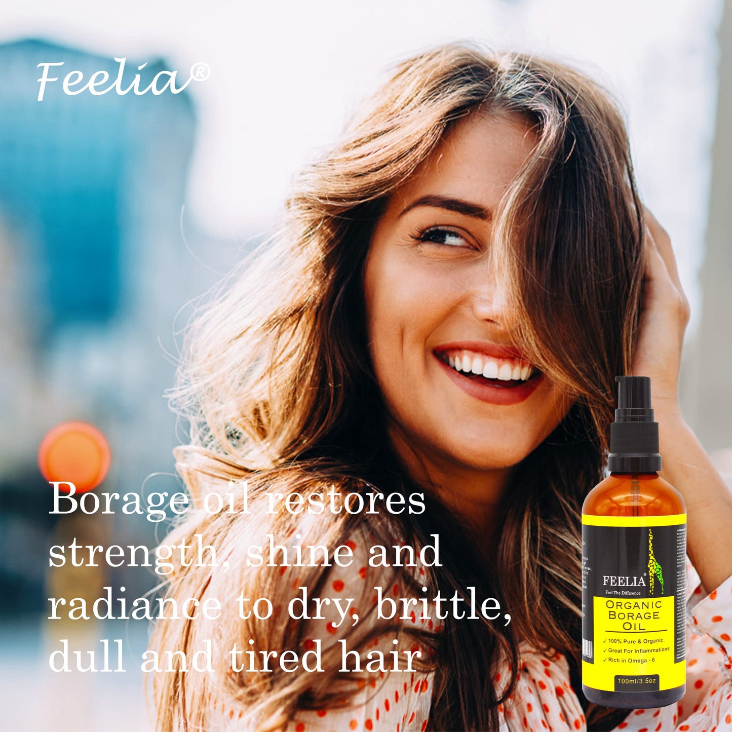 Feelia - Organic Borage Oil - Cold Pressed, Rich in Omega 6, Great for Inflammations, 100% Pure & Organic - 100ml