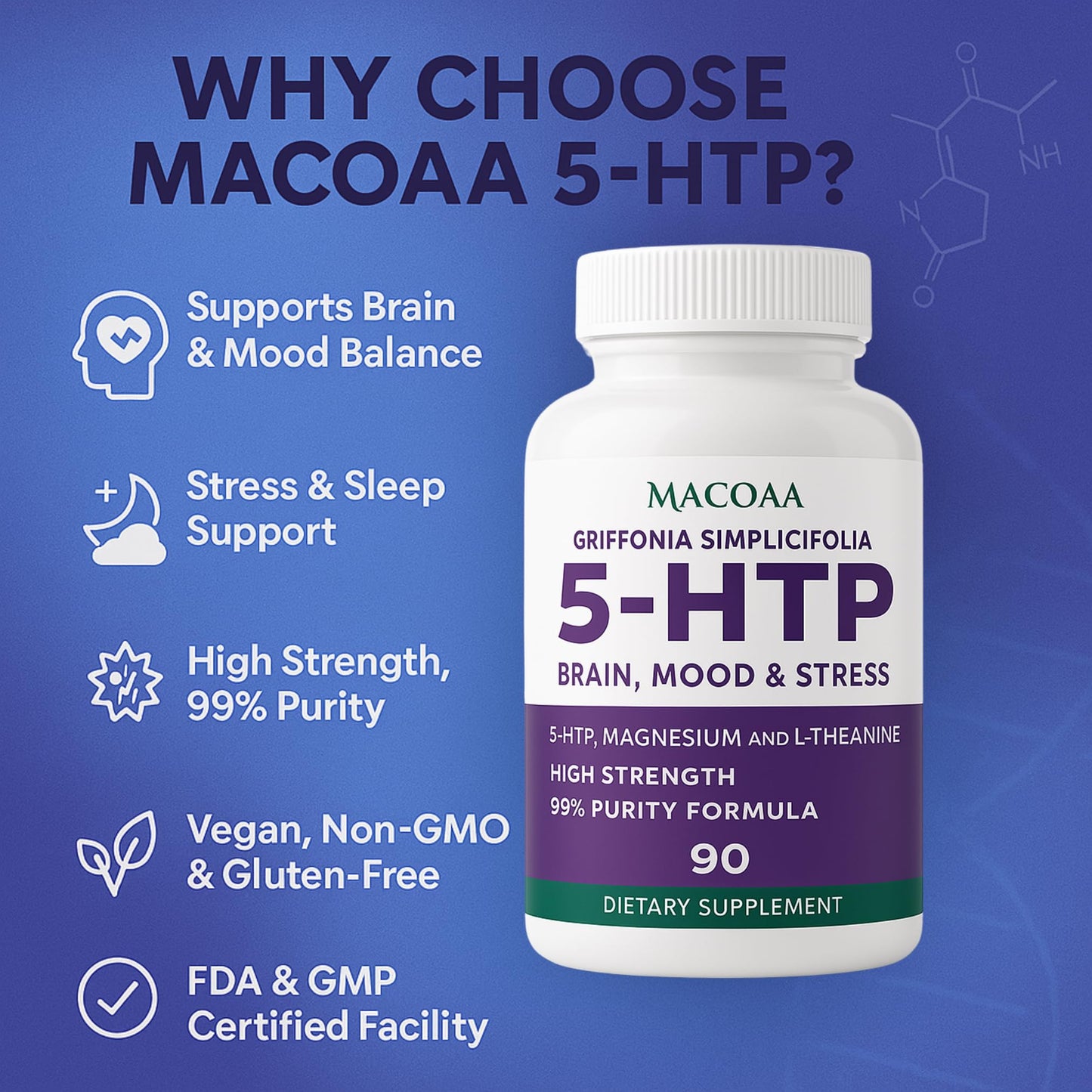 5HTP Supplement, 400mg High Strength 5 HTP Griffonia Complex 99% Purity with Magnesium Bisglycinate and L-Theanine, Sleep and Mood Support, 90 Capsules