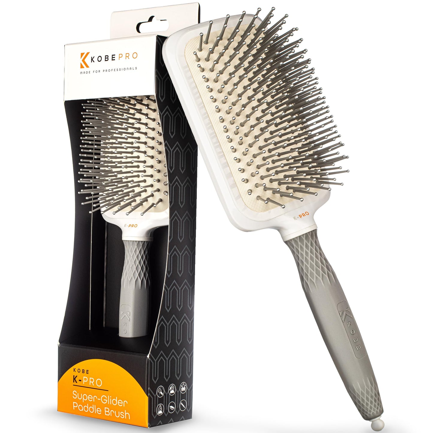 Kobe K-Pro Detangling Paddle Brush - Scalp Massager for Wet/Dry Hair - CushionFlex Technology - Pain-Free Knot Removal - Type 1-4 Hair & Extensions - Ideal for daily use