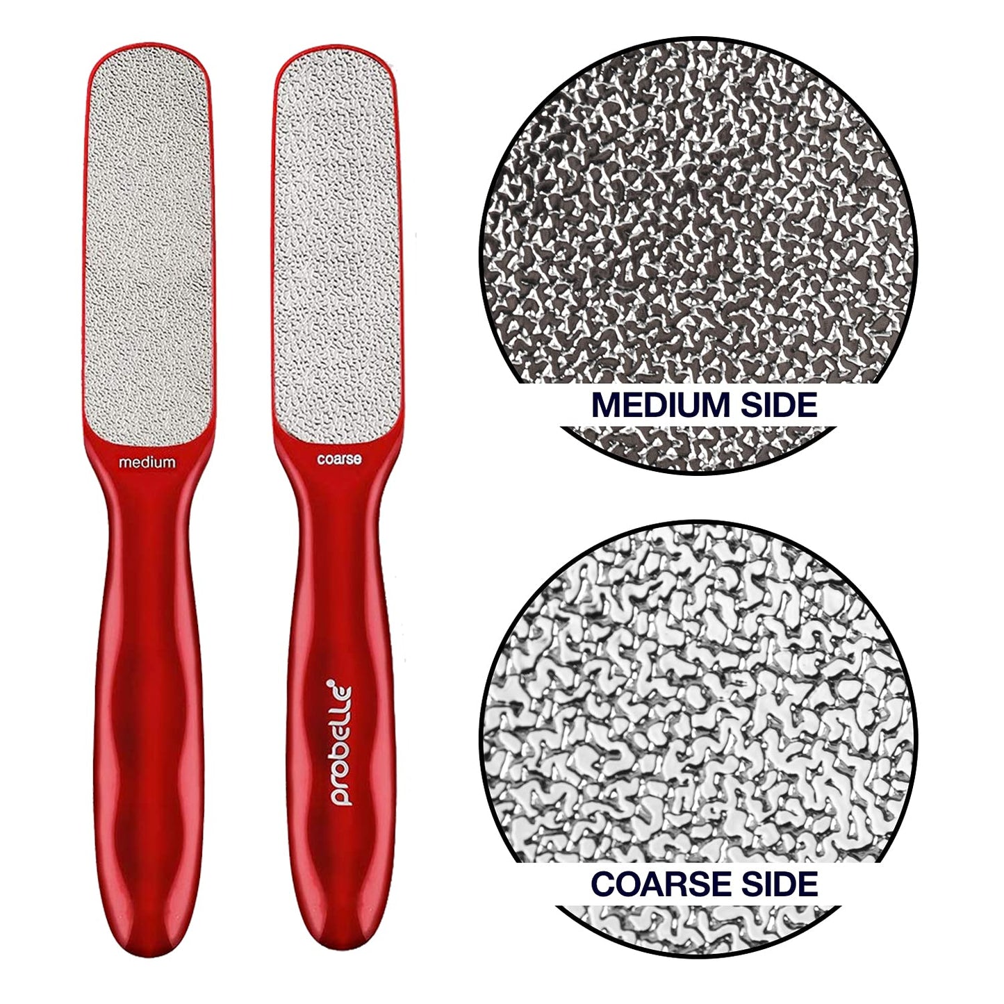 Probelle Double Sided Multidirectional Nickel Foot File Callus Remover - Immediately Reduces calluses and Corns to Powder for Instant Results, Safe Tool (Red)